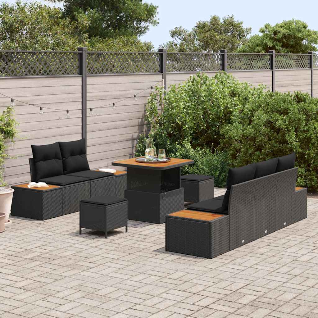 Garten-Sofa-Set mit Kissen 8 pcs Schwarz 80 x 80 x 71 cm